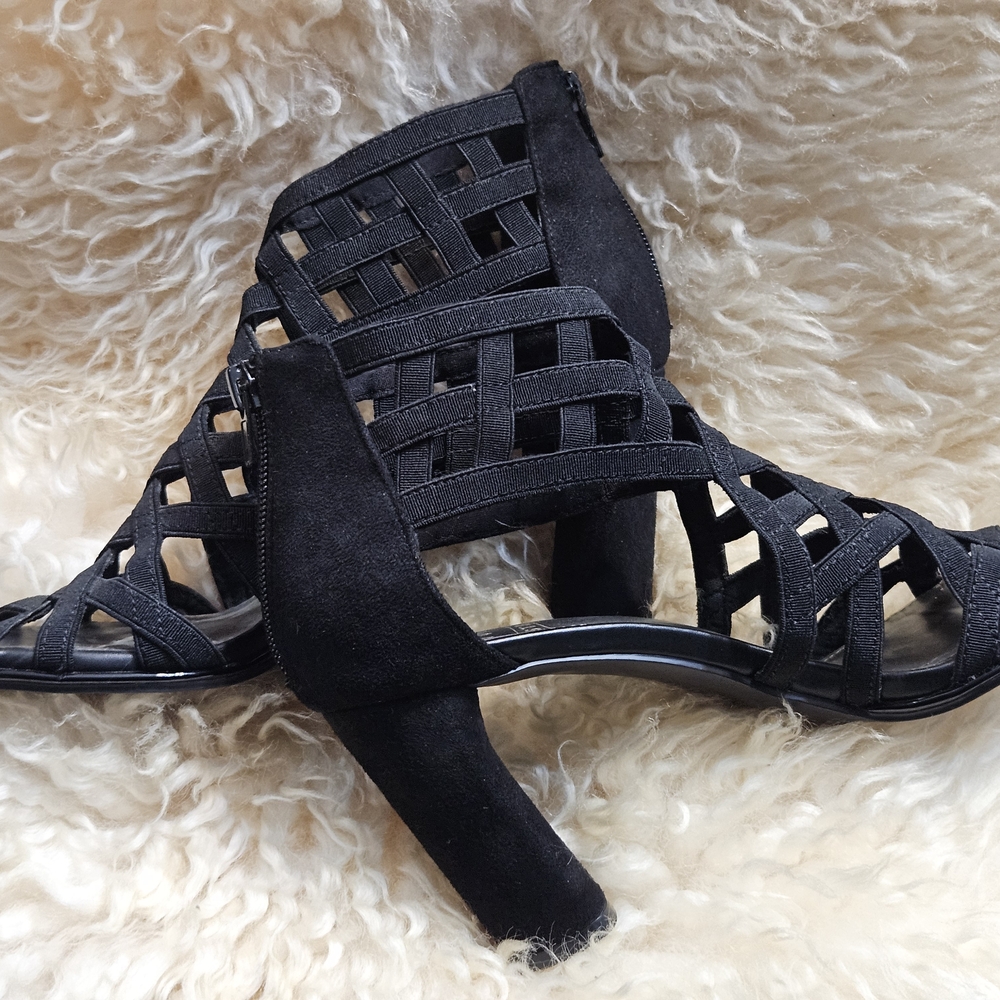 Impo Black Woven Strappy STRETCH and Suede Block Heel Sandal 8M Y2k - Picture 5 of 6